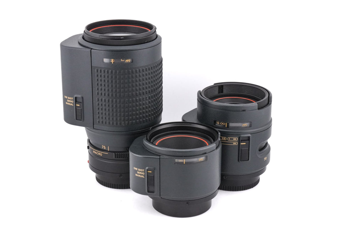 Canon T80 + 50 mm f1.8 AC + 35-70 mm f3.5-4.5 AC + 75-200 mm f4.5 AC