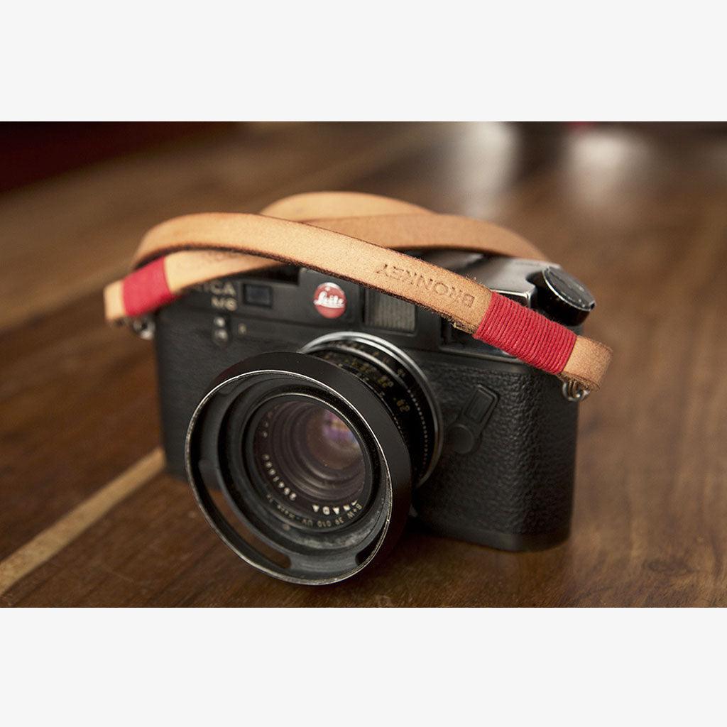 Tokyo #103 - Tanned & Red leather camera strap