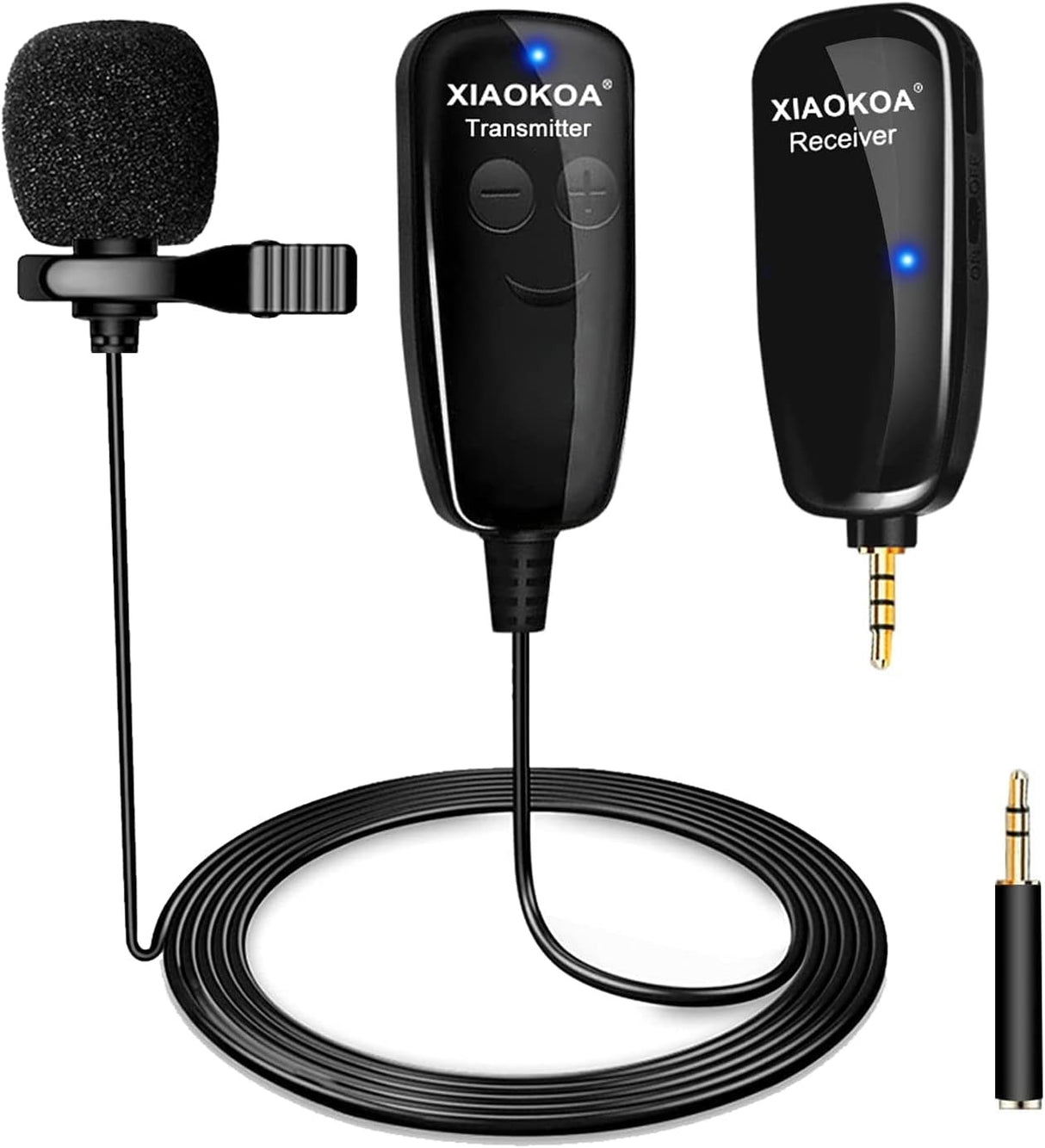 XIAOKOA Micrófono Inalámbrico, UHF Micrófono Inalámbrico de Solapa,para Grabar Voz y Vídeo,para Teléfono Móvil y Cámara