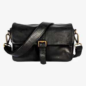 París Black Leather Camera Bag