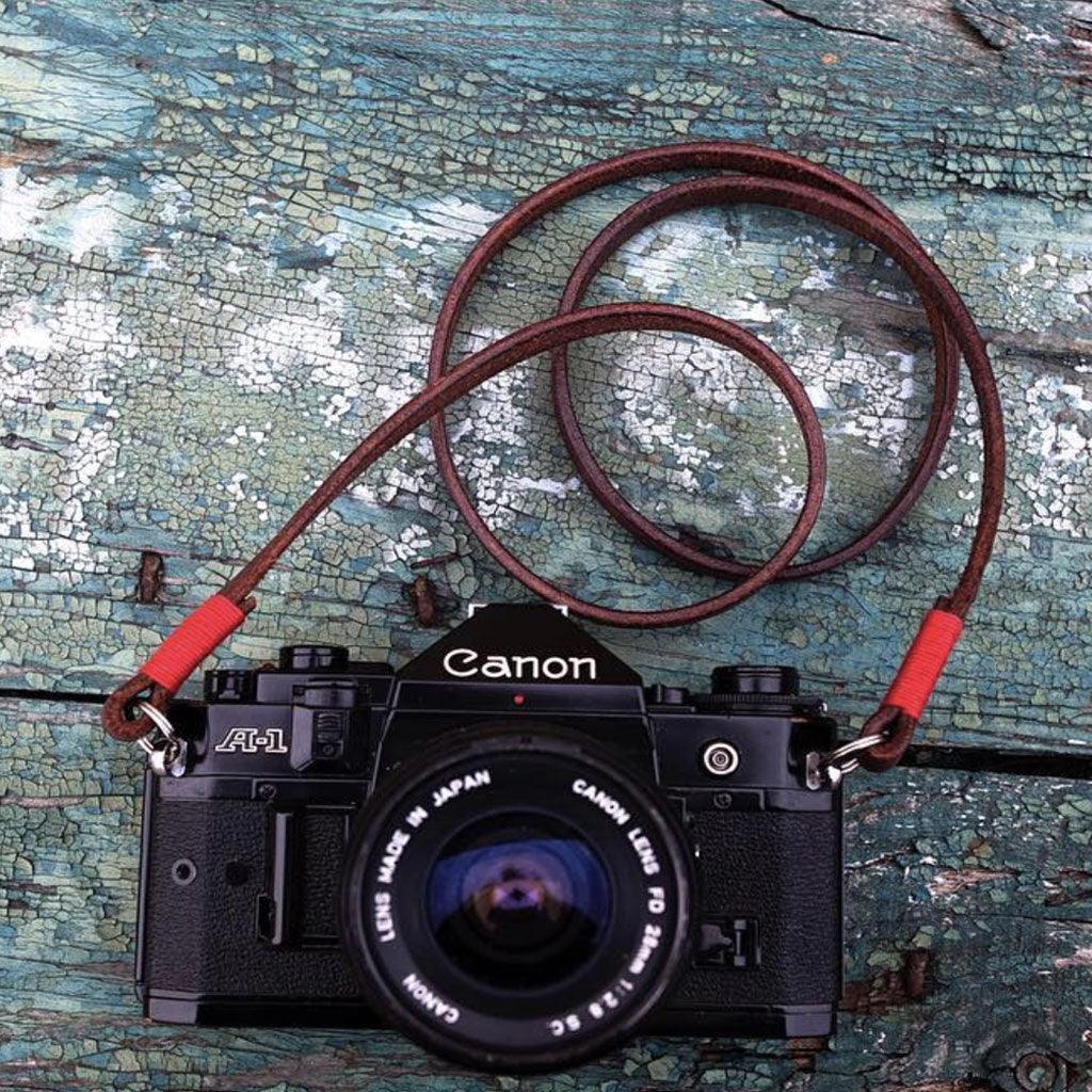 Tokyo #102 - Brown & Red leather camera strap