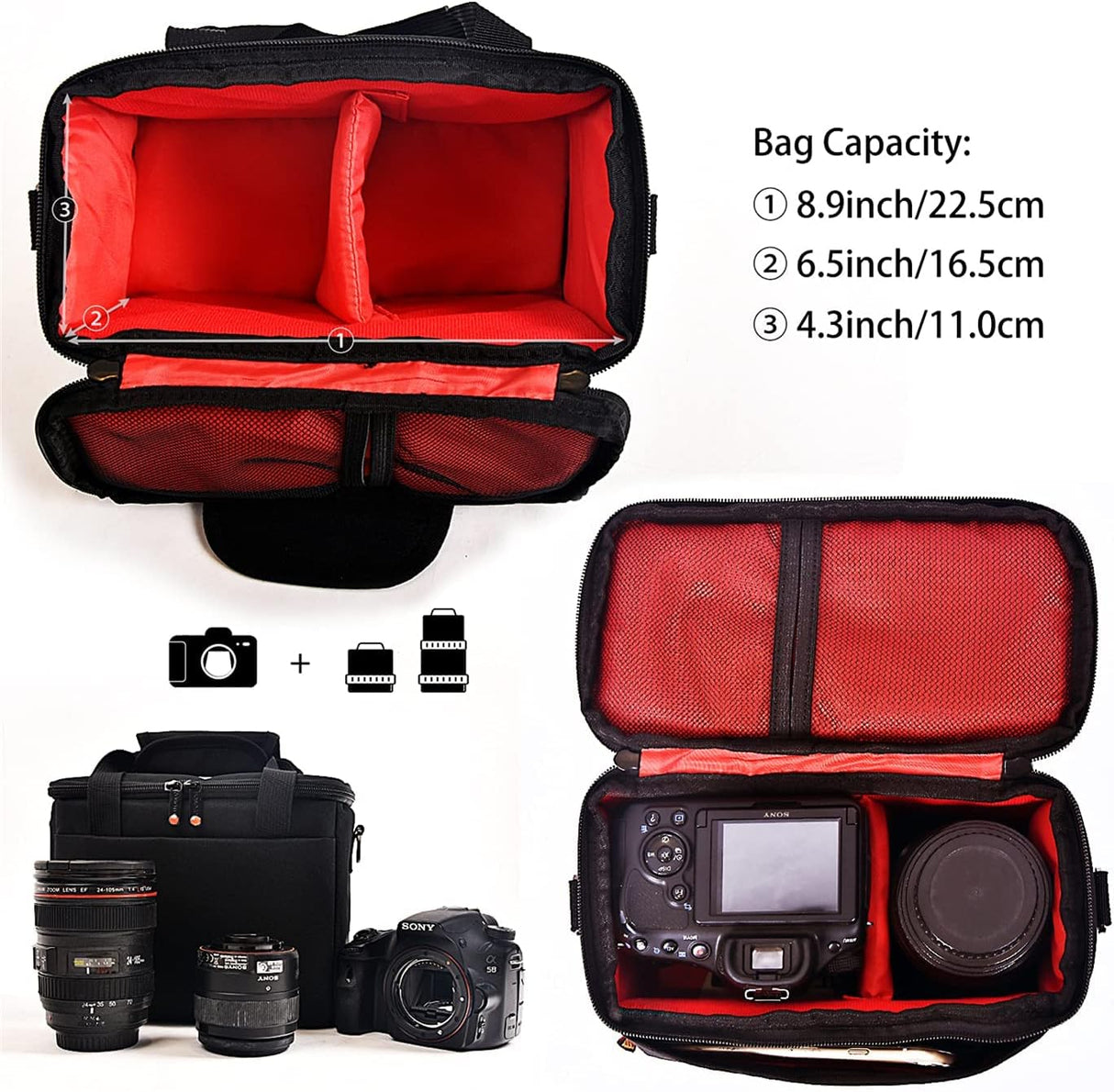 FOSOTO Digital SLR DSLR SLR Borsa per fotocamera Borsa a tracolla impermeabile anti-shock per 1 fotocamera, 1 o 2 obiettivi e accessori fotografici per Canon 700D 1200D 600D, Nikon Sony a7 II a6400, Panasonic