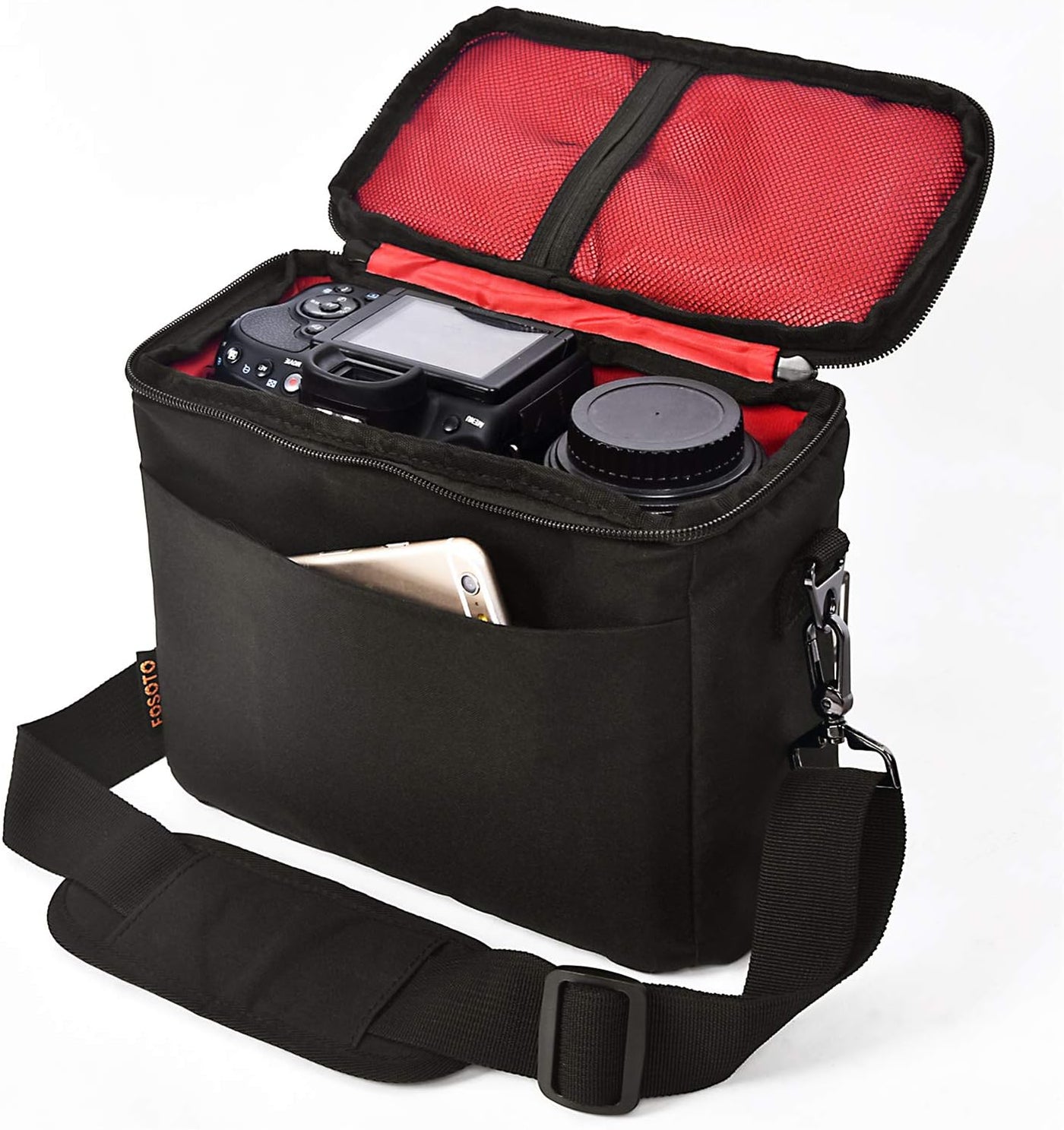 FOSOTO Digital SLR DSLR SLR Borsa per fotocamera Borsa a tracolla impermeabile anti-shock per 1 fotocamera, 1 o 2 obiettivi e accessori fotografici per Canon 700D 1200D 600D, Nikon Sony a7 II a6400, Panasonic · immagine principale