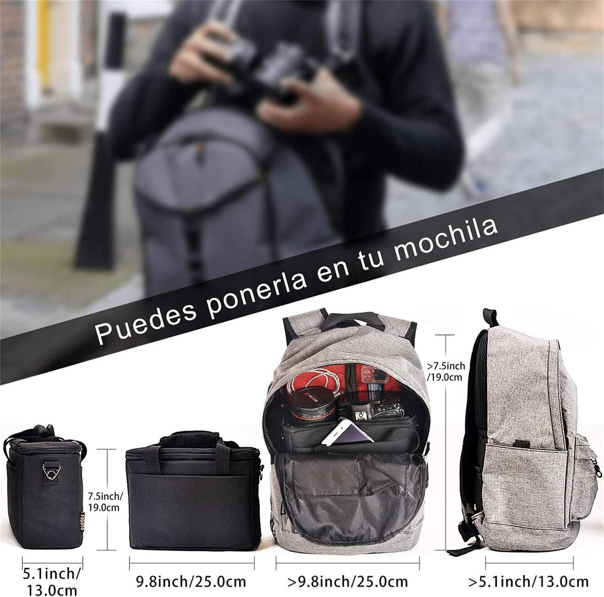 FOSOTO Digital SLR DSLR SLR Borsa per fotocamera Borsa a tracolla impermeabile anti-shock per 1 fotocamera, 1 o 2 obiettivi e accessori fotografici per Canon 700D 1200D 600D, Nikon Sony a7 II a6400, Panasonic