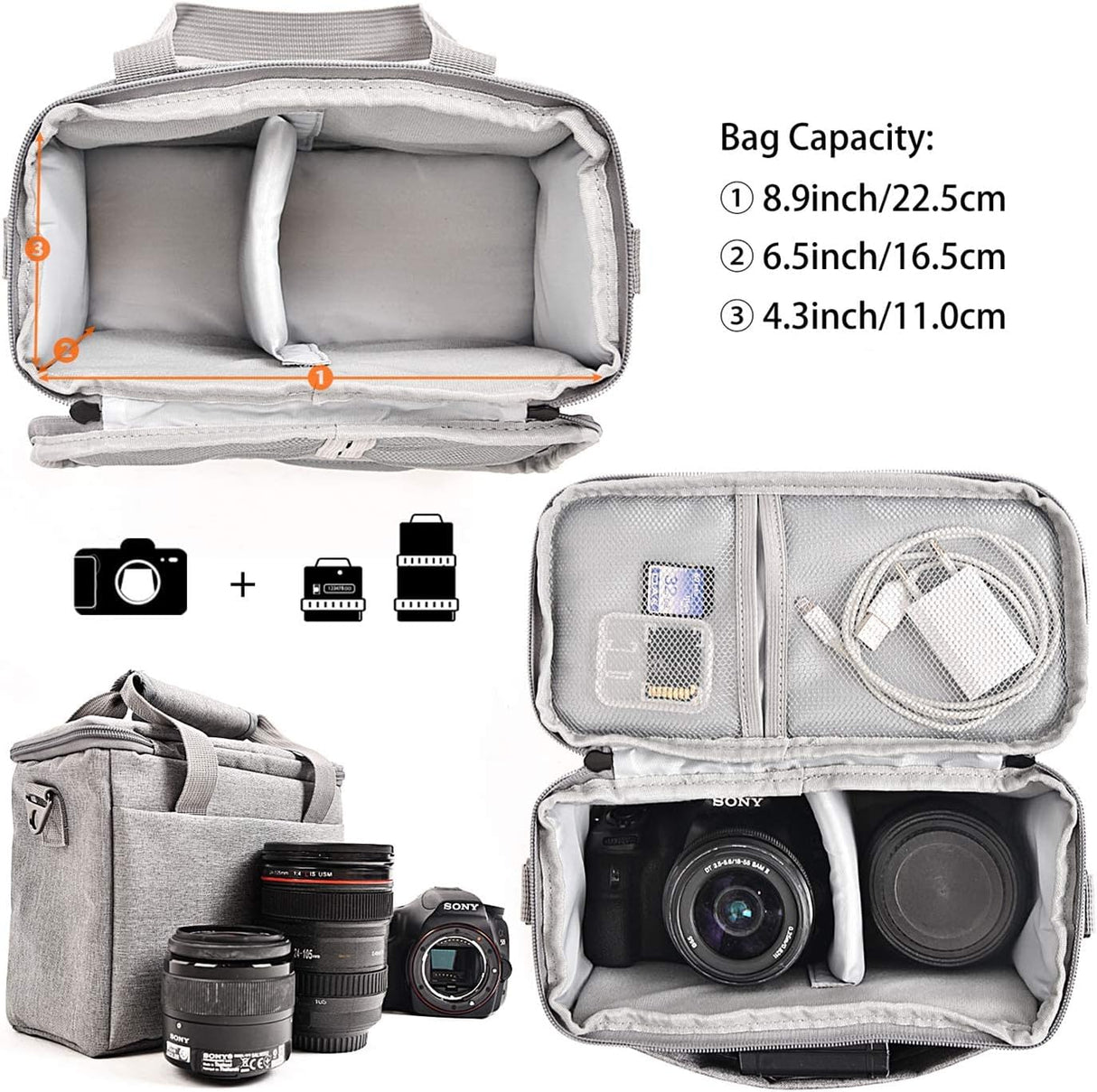 FOSOTO Digital SLR DSLR SLR Borsa per fotocamera Borsa a tracolla impermeabile anti-shock per 1 fotocamera, 1 o 2 obiettivi e accessori fotografici per Canon 700D 1200D 600D, Nikon Sony a7 II a6400, Panasonic