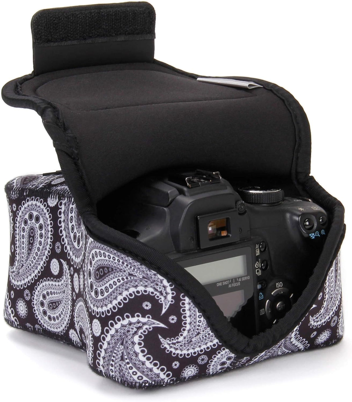 USA Gear Funda Cámara Reflex DSLR con Protección de Neopreno, Presilla para Cinturón y Almacenamiento de Accesorios - Compatible con Nikon D3400, Canon EOS Rebel SL2, Pentax K-70 y más - Negro