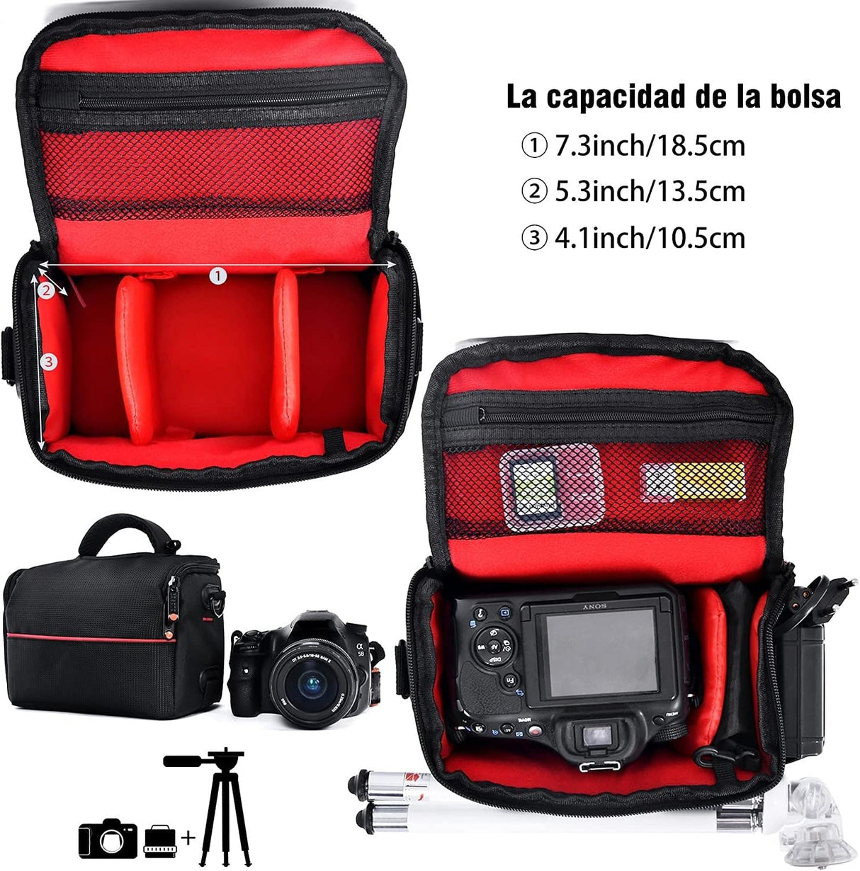 FOSOTO Borsa per fotocamera DSLR SLR a tracolla nera antiurto per Canon Powershot SX540 SX530 SX530 SX60, Nikon B500 D3500, D7500 Sony DSC HX400V a7II a6400, Panasonic LUMIX DC-S5KE-K